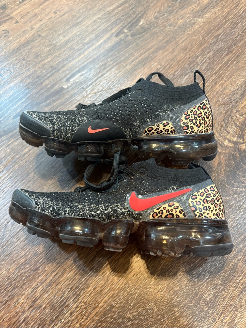 Nike Black & Red Vapormax with Leopard Heel Accent - Picture 4 of 11